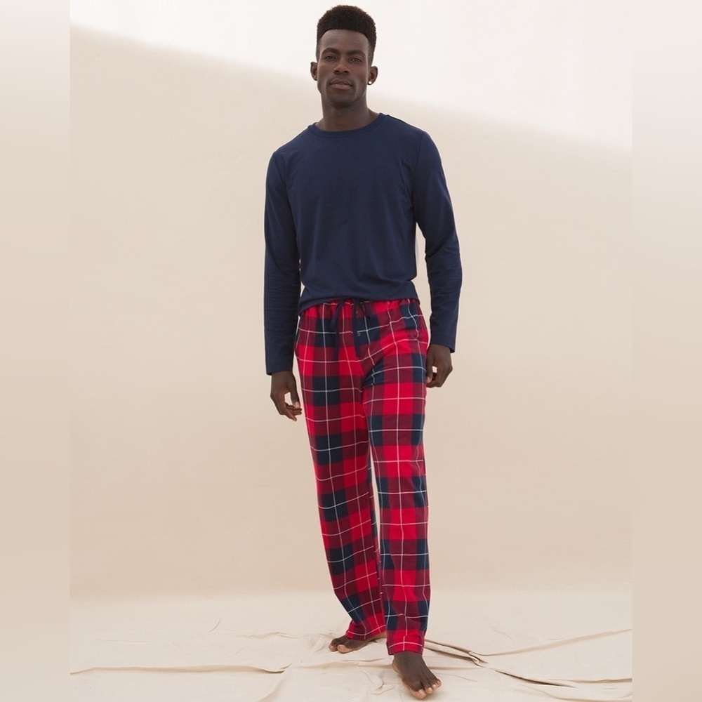 SOMA Mens Navy Red Holiday Pajama Set Size Lg Cotton Modal Blend SOFT